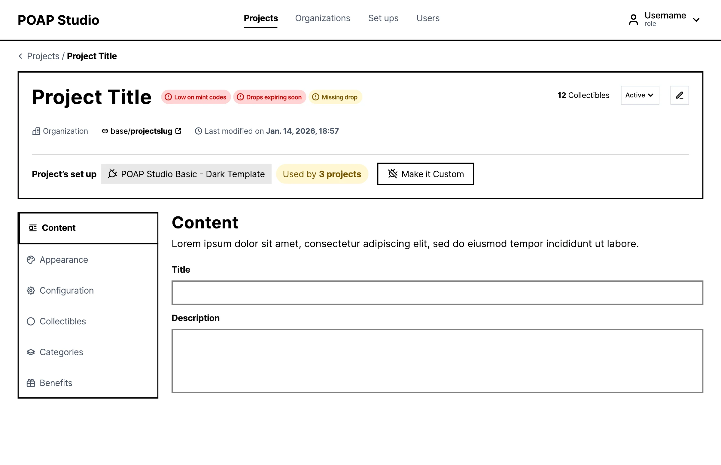 A low-fidelity wireframe of the projects list