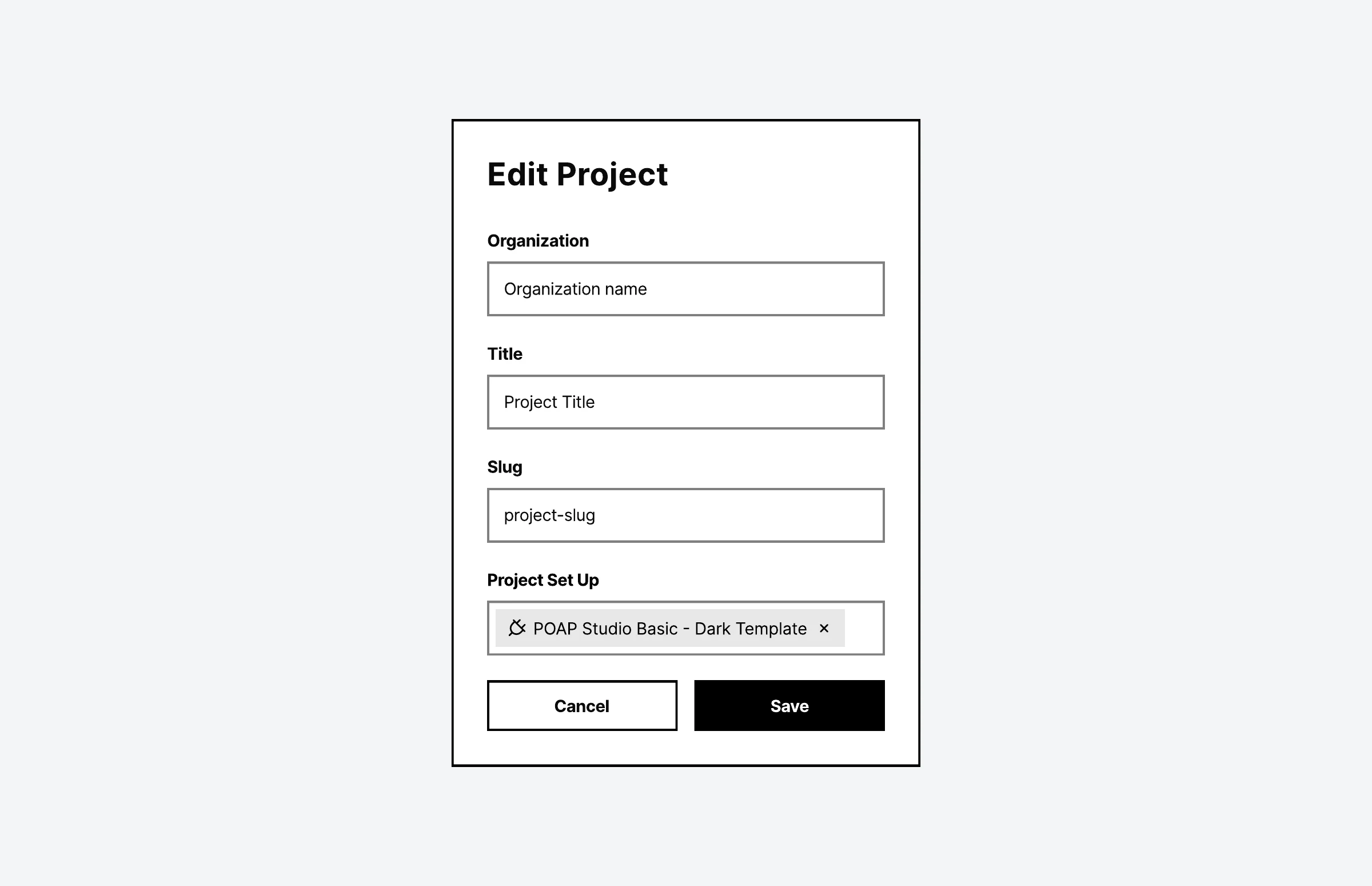 A low-fidelity wireframe of a set-up configuration form