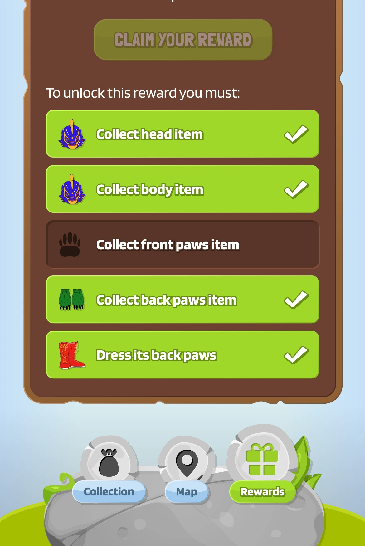 A locked reward showing the checklist of actions still required
