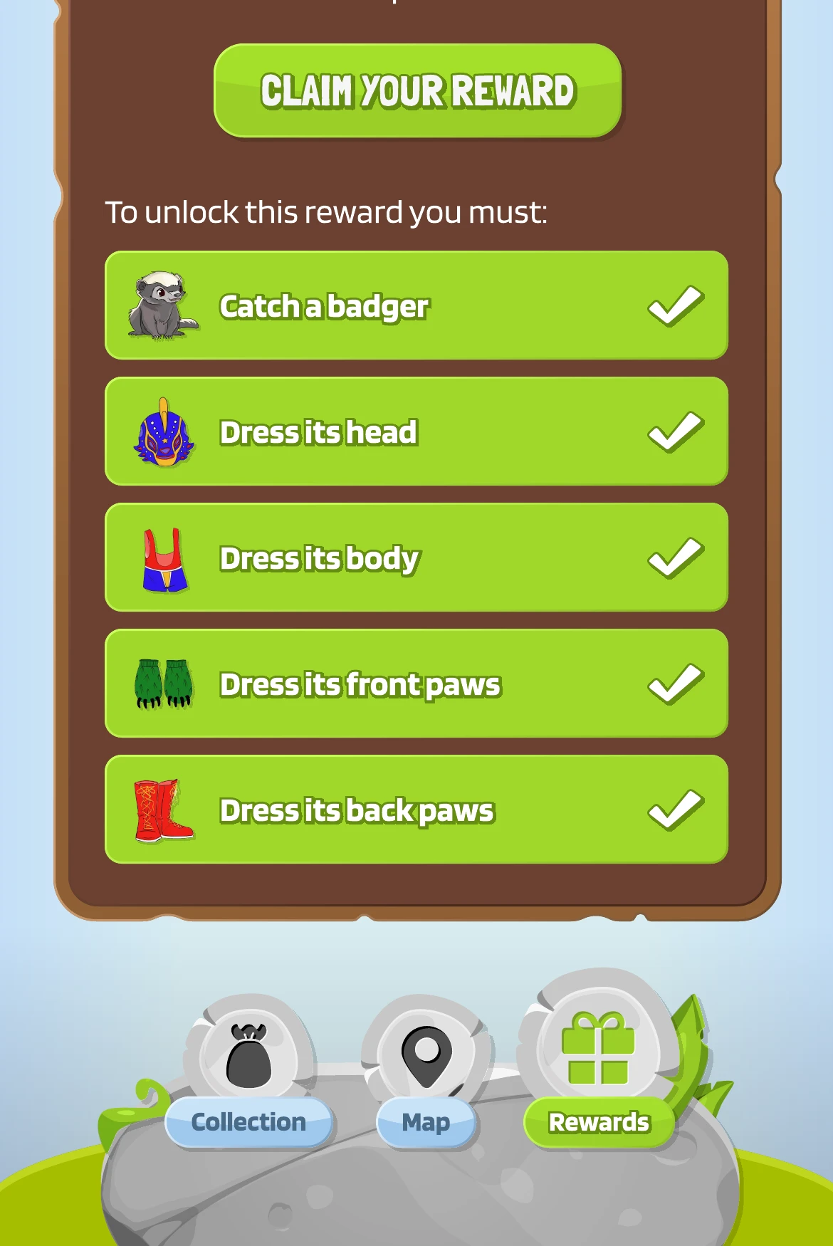 An unlocked reward with every required action checked