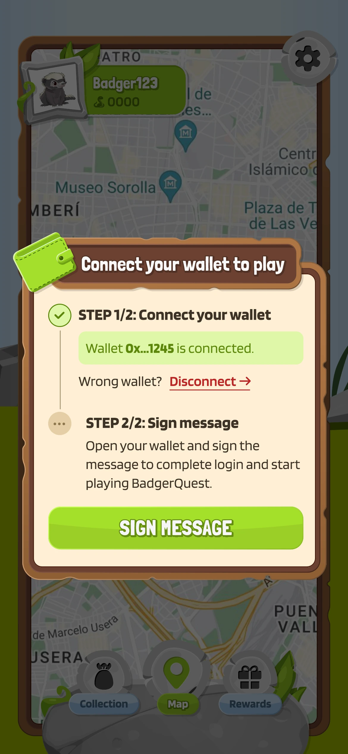 Step two of two: sign a message
