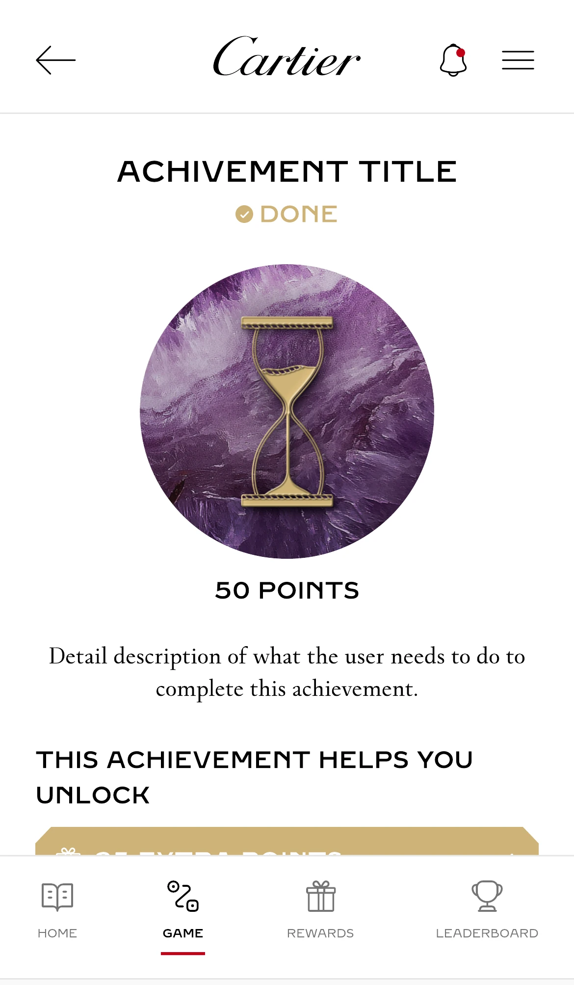 A completed achievement showing its point value and what it unlocks
