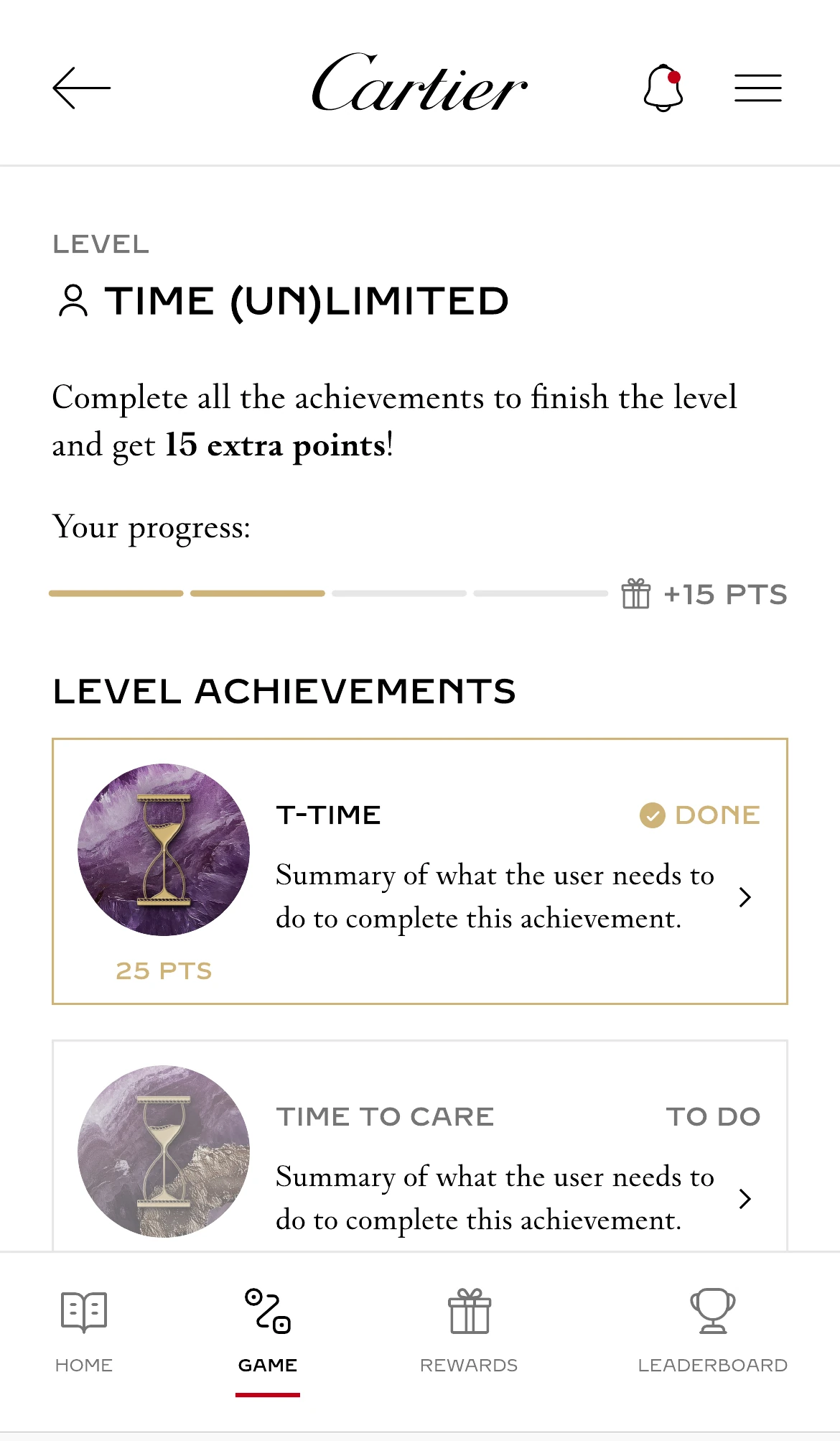 A level screen with a progress bar and a bonus point value