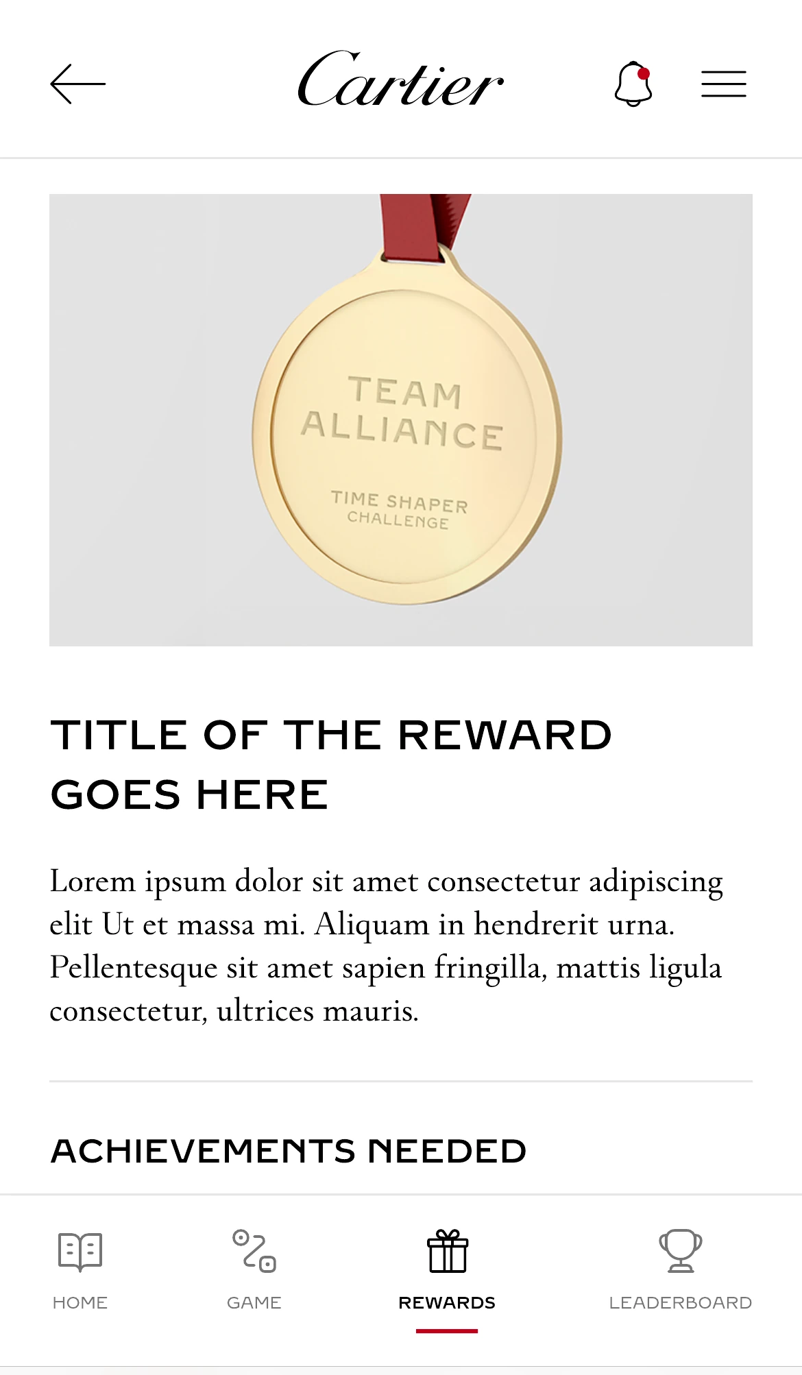 A reward detail page listing the achievements required to unlock it