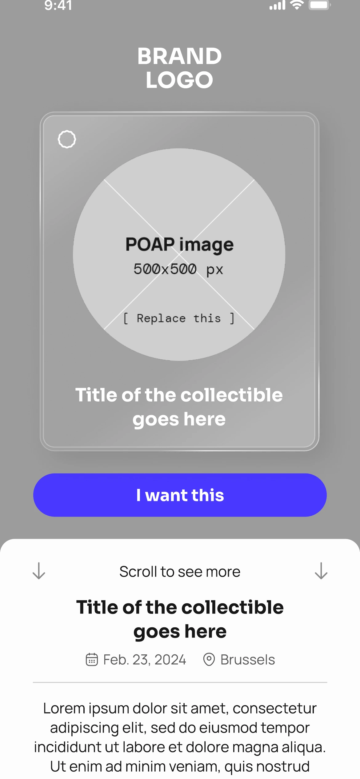 The neutral white-label minting page with placeholder brand slots