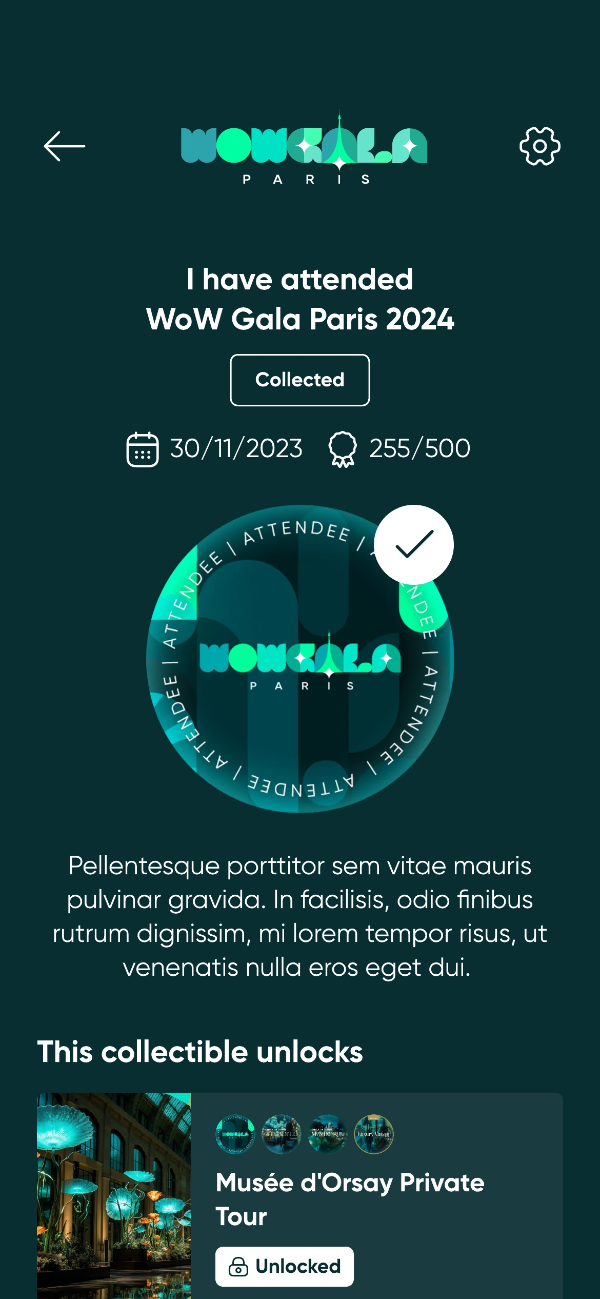 A collected item, showing which benefits it unlocked