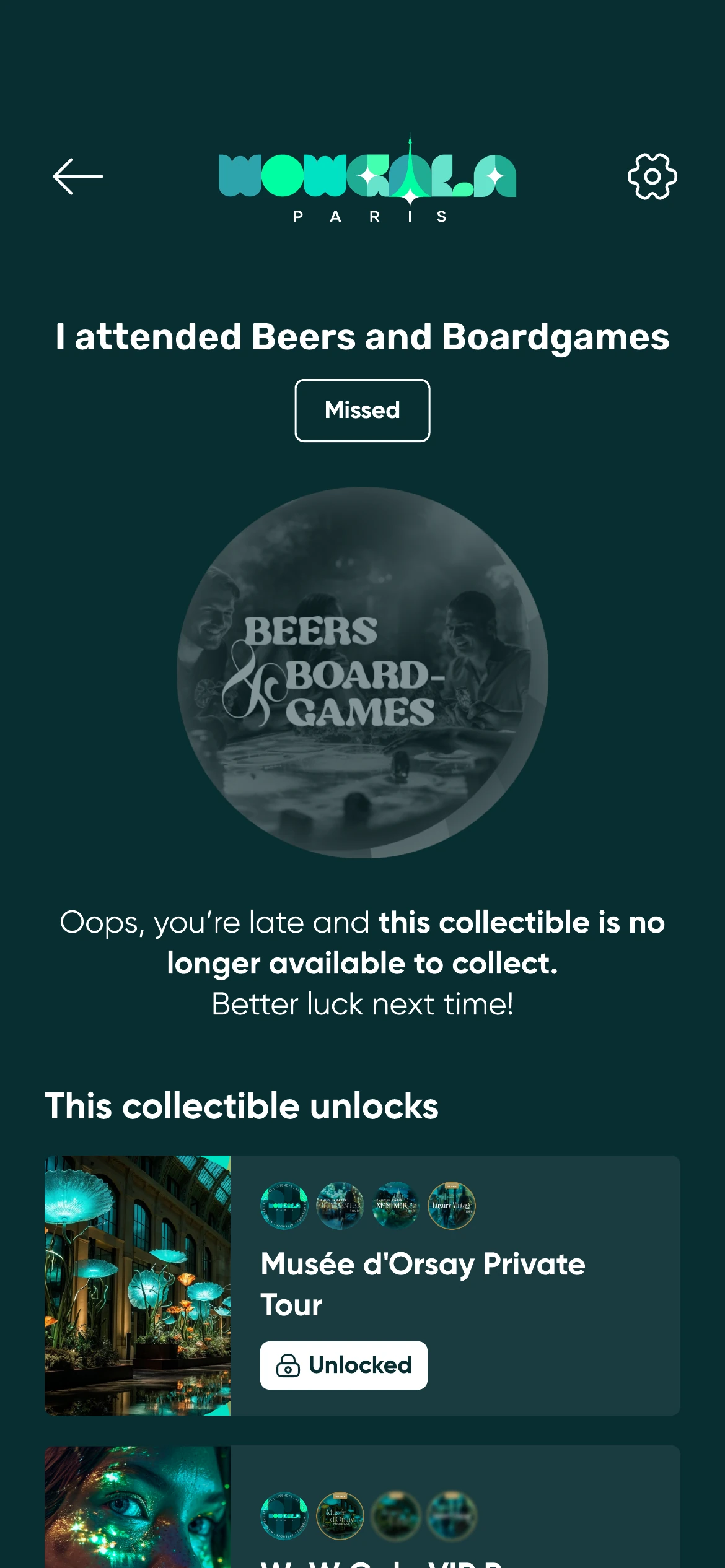 A missed item explaining that it is no longer available to collect