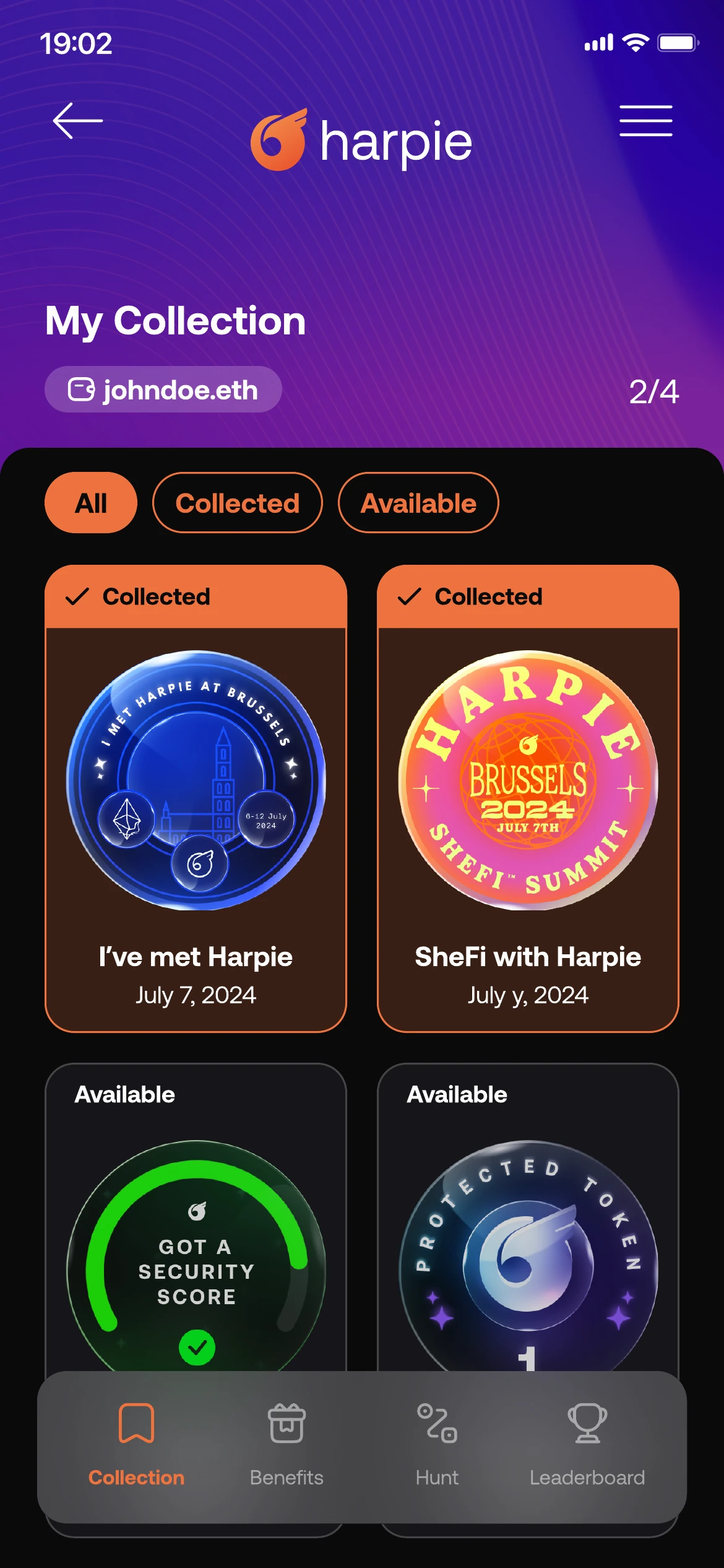 The Harpie collection with collected and available states