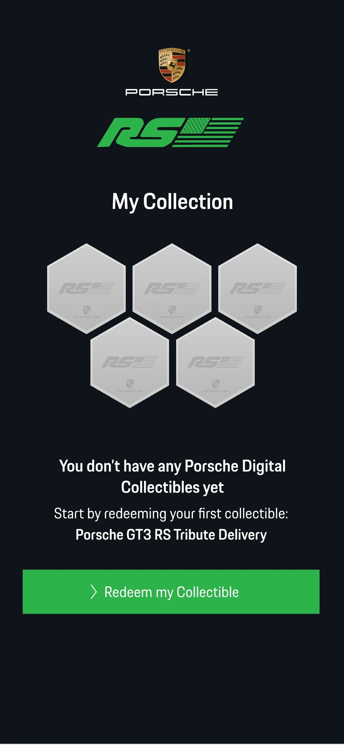 The same empty collection in dark theme