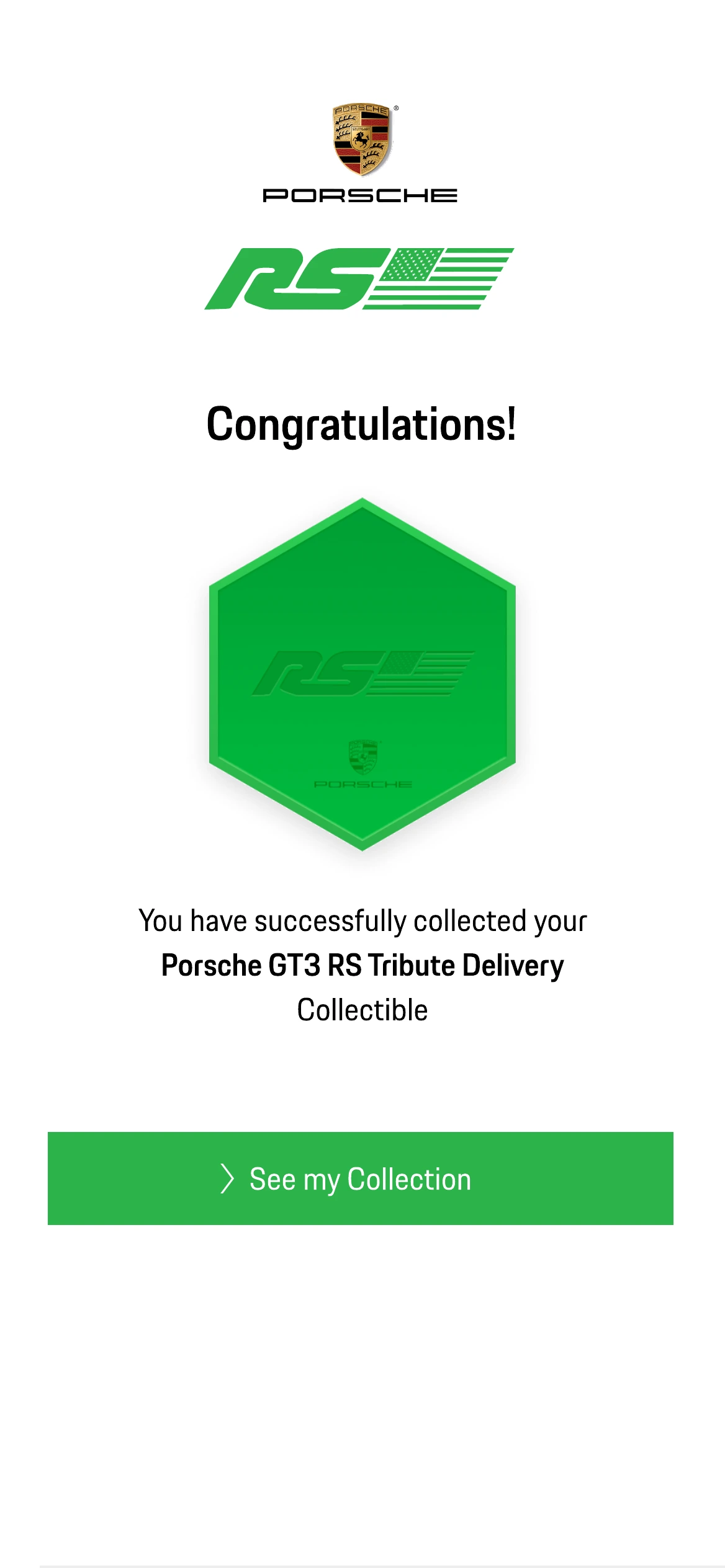 The phone confirming the collectible was added to the collection
