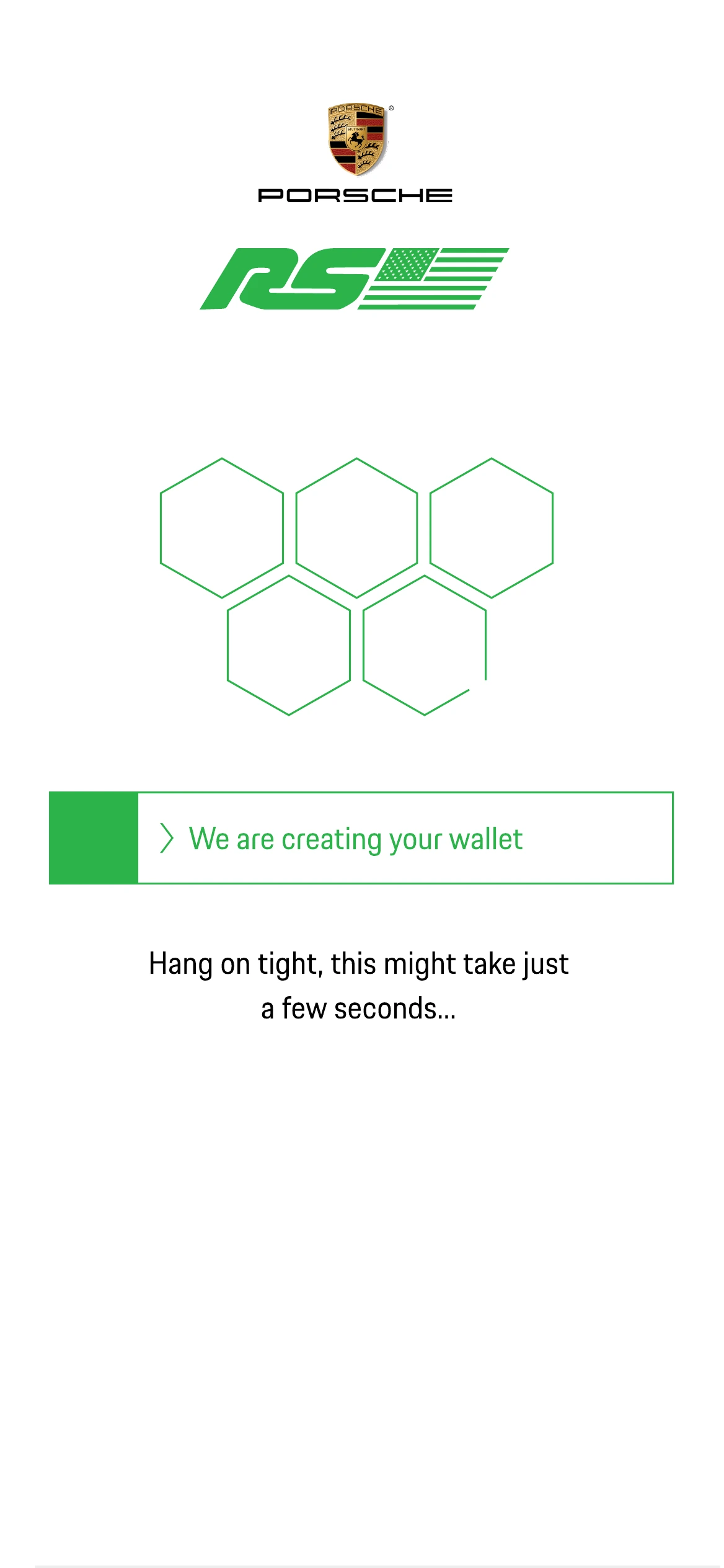 A hexagon animation while the wallet is being created
