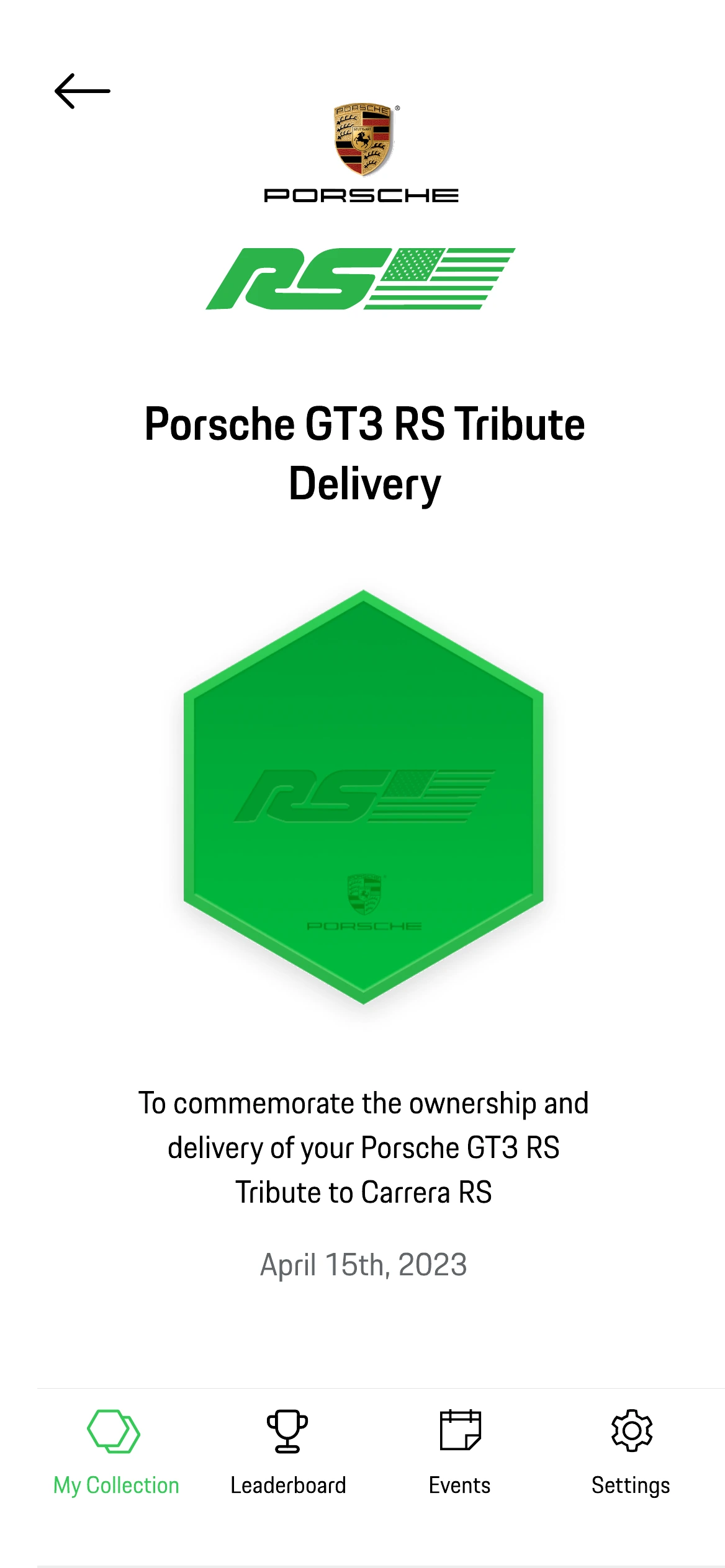 The delivery collectible commemorating the handover of the car, dated