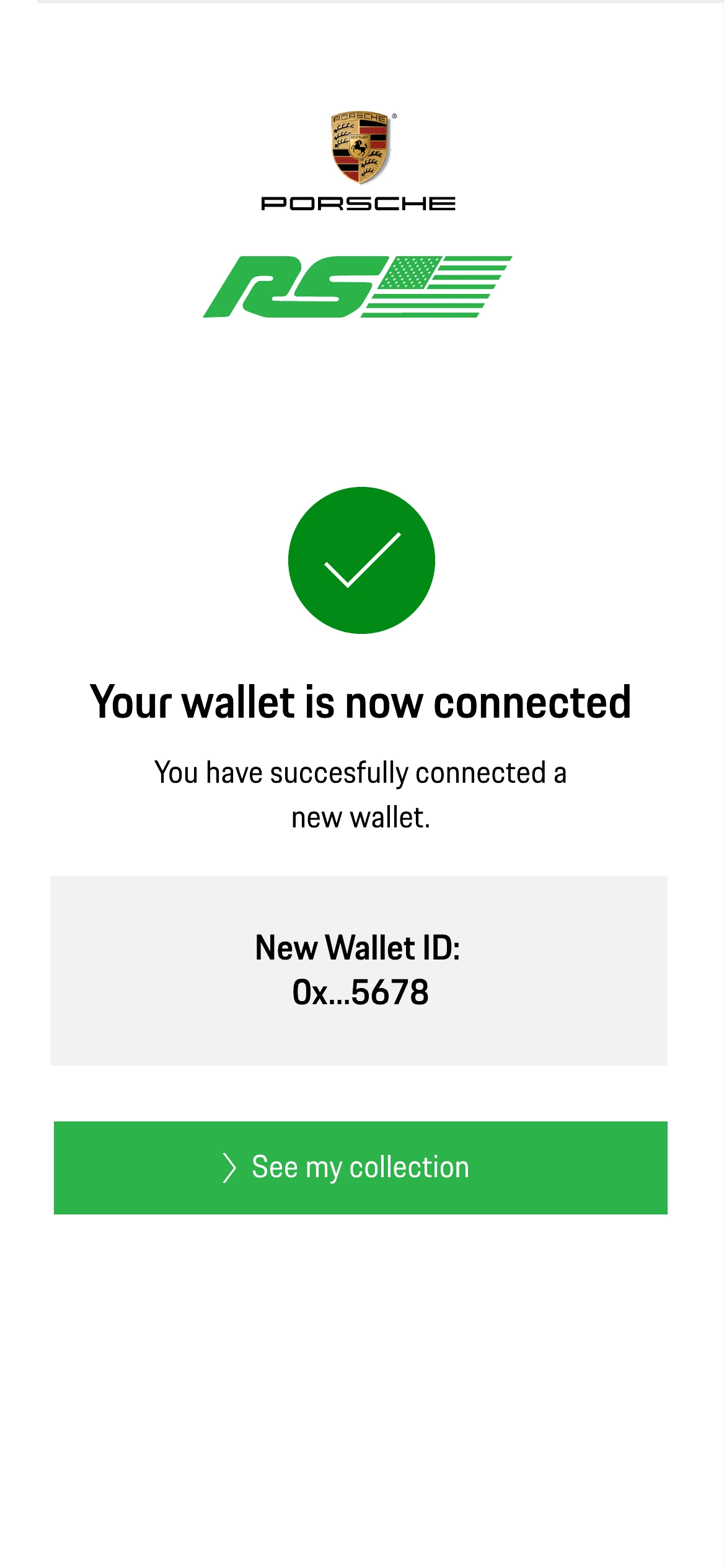 Confirmation that a new wallet is connected, with its ID