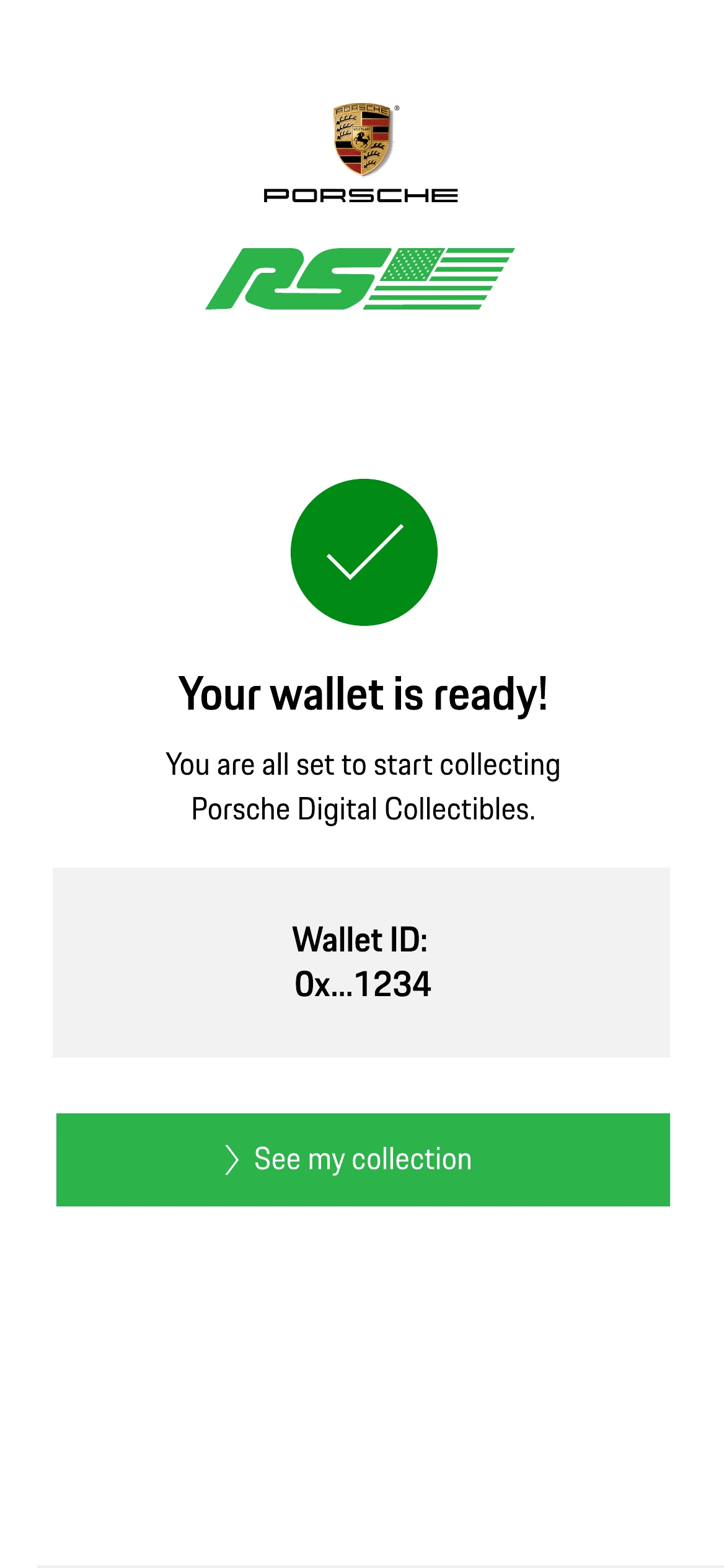 Your wallet is ready, showing a shortened wallet ID